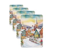 Watercolor Magic Christmas Village Car Air Fresheners Cards Set of 4 Pieces Personalized Car Fresheners Gifts for Men Women Auto Aromatherapy Tablets Hanging Scented Cards for Wardrobe Bathroom