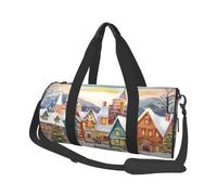 Watercolor Magic Christmas Village Duffle Bag for Women Men Personal Item Travel Bag Canvas Weekender Overnight Bag Lightweight Sports Tote Gym Bag Carry On Luggage Bag, Black, One Size