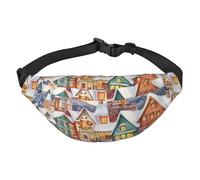 Watercolor Magic Christmas Village Fanny Pack for Men Women Crossbody Waist Bag Everywhere Belt Bag Wallet Hip Bum Bag with Adjustable Strap Casual Chest Bag for Outdoor Hiking Cycling, Black, One