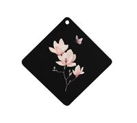 Watercolor Magnolia Flower Butterfly 1Pcs Car Air Freshener Automotive Aromatherapy Tablets Hanging Scented Cards for Room Bathroom Rhombus