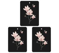 Watercolor Magnolia Flower Butterfly 3 Pcs Car Air Freshener Automotive Aromatherapy Tablets Hanging Scented Cards for Room Bathroom Square