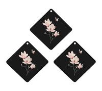 Watercolor Magnolia Flower Butterfly 3 Pcs Car Air Freshener Automotive Aromatherapy Tablets Hanging Scented Cards for Room Bathroom Rhombus