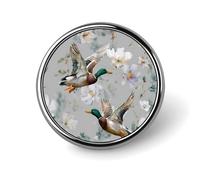 Watercolor Mallard Ducks Pattern Novelty Brooches & Pins Round Personalised Metal Lapel Badge With Butterfly Clutch Clasp