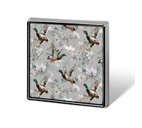 Watercolor Mallard Ducks Pattern Novelty Brooches & Pins Square Personalised Metal Lapel Badge with Butterfly Clutch Clasp
