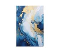 Watercolor Marble Canvas Wall Art, Blue Gold Fluid Textured Modern Picture Painting on Canvas, Print Poster Decoration Artwork for Home Living Room Bedroom Wall Decor Unframe 08x12inch(20x30cm)