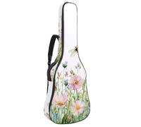 Watercolor Meadow Flowers Bee Butterfly and Dragonfly Acoustic Guitar Gig Bag, 1 cm Thick Padding Waterproof Guitar Case Backpack with Dual Adjustable Shoulder Strap for 40-42 Inch Guitar