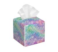 Watercolor Mermaid Scales Tissue Box Cover Square Leather Waterproof Tissue Box Holder for Home Office