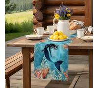 Watercolor Mermaid Silhouette Coral Table Runner 36 Inches Long,Table Runners Kitchen Dining Tables Decoration for Home Party Decor, Undersea World Tables Runner Wedding Dresser Scarf