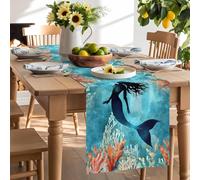 Watercolor Mermaid Silhouette Coral Table Runner 90 Inches Long,Table Runners Kitchen Dining Tables Decoration for Home Party Decor, Undersea World Tables Runner Wedding Dresser Scarf