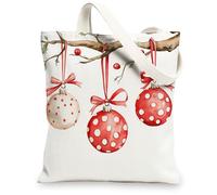 Watercolor Merry Christmas Balls Canvas Tote Bag for Shopping 13 * 15, Fun Happy Xmas Reusable Grocery Bag for Women, Holiday New Year Aesthetic Painting Gift Decor