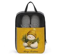 Watercolor Merry Christmas Snowman Lemon Yellow Shoe Bag for Travel Daily Use Anti-dust Storage Carrier Golf Shoe Pouch