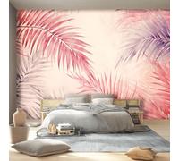 Watercolor Minimalist Botanical Palm Leaf Line Art Large Wall Mural Photo Wallpaper Mural - Light Pink Non-Woven Decorative Wallpaper for Children's Bedroom Decoration, Easy Apply 200 x 140 cm (W x H)