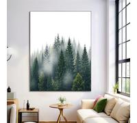 Watercolor Misty Forest Wall Art Decor Realistic Landscape Canvas Prints Posters Dark Green Unframed Wall Art Pictures Modern Painting Artwork For Living Room Bedroom 16X24 Inch