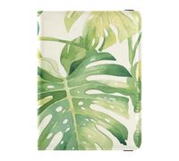 Watercolor Monstera Deliciosa Leaves Pattern Color To Lake Green and Pearl White Green Leaves and Leather decorative passport holder for travel men Vaccine Case Protector Cover Travel, Watercolor