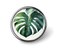 Watercolor Monstera Leaf Badges Circle with Button Design, Personalized Picture Pin Brooches, Round Badge Holders for Decorate Hat Shirt Clothing Bag Accessories