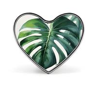 Watercolor Monstera Leaf Badges Heart with Button Design, Personalized Picture Pin Brooches, Heart Badge Holders for Decorate Hat Shirt Clothing Bag Accessories