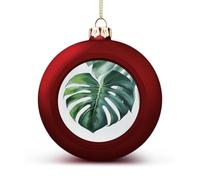 Watercolor Monstera Leaf Christmas Balls Ornaments 4PCS Christmas Tree Hanging Ball Personalization Red-Style Xmas Trees Ball Pendant for Holiday Party Decoration Supplies