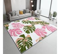 Watercolor Monstera Leaf print Rugs Living Room 60x90 cm - White Washable Small Rug Short Pile Non-Slip Carpet Soft Durable Easy Clean Carpet, for Dining Room Home Office