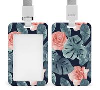Watercolor Monstera Pattern ID Badge Holder Durable ABS Plastic Card Case Protector with Lanyard, Push-Pull Slot, Stylish Lanyard ID Card Holders for Office Corporate Use