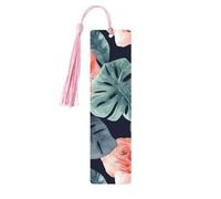 Watercolor Monstera Pattern Wood Bookmark for Book Lovers Birthday Teachers Gift, Handmade Craft Book Marks Ornaments with Tassel Exquisite Reading Page Markers for Men Women