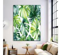 Watercolor Monstera Posters Decorative Painting Canvas Wall Art Tropical Leaves Decorative Posters, Emerald Green Living Room Decor Wall Pictures 12X16In (30X40Cm)
