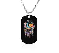 Watercolor Moon Dream Catcher Personalized Memorial Necklace Rectangle Pendant Great Gifts for Men Women 23.6in(60cm)