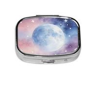 Watercolor Moon Print Pill Box, Compact Pill Organizer with Full-Print Design for Travel and Daily Use