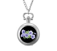 Watercolor Morning Glory Vintage Pocket Watch Alloy Pendant Watches Necklace Gift for Men Women Silver-Style