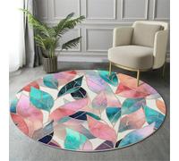 Watercolor Mosaic Illustration Round Rugs Ø200Cm Living Room Non Slip Round Area Rug Short Pile Geometric Leaf Shapes Bedroom Circle Carpet Washable Soft Floor Mat Rugs For Kids Room Decor,Colorful
