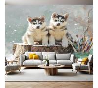 Watercolor Mural Wallpaper Animal Cute Husky Dog Non-Woven Art Print 390 x 260cm Wall Murals Poster Picture Design Modern Decoration for Bedrooms Living Room Children Nursery
