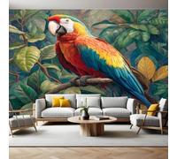 Watercolor Mural Wallpaper Jungle Parrot Photo Wallpaper 3D Effect 200 x 140 cm Non-Woven Wall Mural Home Bedroom Living Room Tv Background Poster Decoration