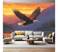 Watercolor Murals Photo Wallpaper Bald Eagle Flying at Sunset Non-Woven Premium Art Print Fleece Wall Mural Poster Picture Design Modern Boy Girl Bedroom Home Decor 350 x 256cm