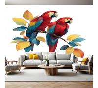 Watercolor Murals Photo Wallpaper Two red Parrots Non-Woven Premium Art Print Fleece Wall Mural Poster Picture Design Modern Boy Girl Bedroom Home Decor 350 x 256cm
