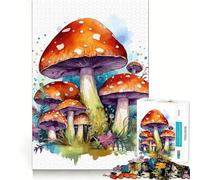 Watercolor Mushroom 1000-piece Jigsaw Puzzles Brain Training Fun Tight Interlock No Gaps Bonding Activity for Loved Ones (50x75cm)