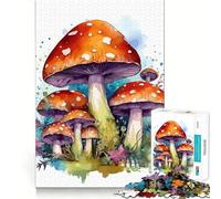 Watercolor Mushroom 1000 Piece Jigsaw Puzzles for Teenagers Recall Fun Play Tight Interlock No Gaps Family Fun Night Activity (38x52cm)