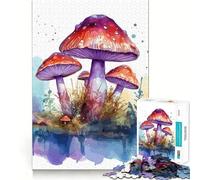 Watercolor Mushroom 1000 Piece Jigsaw Puzzles Mind Challenge Toy High Precision Die Cut Amusing Challenge for Waiting Time (38x26cm)