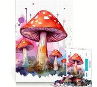 Watercolor Mushroom 1000 Piece Jigsaw Puzzles Mind Challenge Toy High Precision Die Cut Amusing Challenge for Waiting Time (38x26cm)