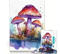 Watercolor Mushroom 1000 Piece Jigsaws for Adults Brain Recall Game Tight Interlock No Gaps Calming Mental Break Activity (38x52cm)