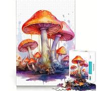 Watercolor Mushroom Adults Puzzles 1000 Piece Jigsaws Recall Skill Fun High Precision Die Cut Easy to Learn Family Enjoyment (38x26cm)