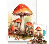 Watercolor Mushroom Adults Puzzles 1000 Piece Jigsaws Recall Skill Fun High Precision Die Cut Easy to Learn Family Enjoyment (38x52cm)