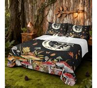 Watercolor Mushroom Bed Sheet Cartoon Moon Cute Dreamcatcher Exotic Sheet Set for Kids Teens Adults Wild Butterfly Leaves Starry Galaxy Bedding Set with Flat,Fitted Sheet,2 Pillowcases King Size