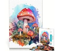 Watercolor Mushroom Jigsaw for Teenagers 1000 Pieces Memory Fun Game Smooth Burr Free Surface Birthday Gift Brain Teaser Toy (50x75cm)