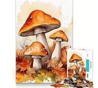 Watercolor Mushroom Jigsaw Puzzle 1000 Mental Recall Game High Accuracy Cutting Craft Interactive Brain Challenge for Home (50x75cm)