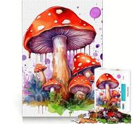 Watercolor Mushroom Jigsaw Puzzle 1000 Pieces Cognitive Fun Play High Precision Die Cut Unique Gift for Stress Relief (38x26cm)