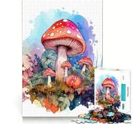 Watercolor Mushroom Jigsaw Puzzle 1000 Recall Fun Play Advanced Laser Cutting Tech Holiday Indoor Entertainment Toy (38x52cm)
