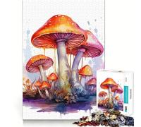 Watercolor Mushroom Jigsaw Puzzle 1000 Recall Fun Play Advanced Laser Cutting Tech Holiday Indoor Entertainment Toy (50x75cm)