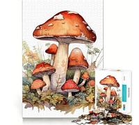 Watercolor Mushroom Jigsaw Puzzles 1000 Mental Focus Game Precision Cut Smooth Edges Meaningful Connection Building Game (38x52cm)