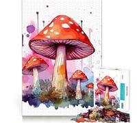 Watercolor Mushroom Jigsaw Puzzles 1000 Mental Focus Game Precision Cut Smooth Edges Meaningful Connection Building Game (50x75cm)