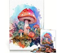 Watercolor Mushroom Jigsaws 1000 Pieces for Adults Focus Ability Mindful Escape Interlock Well Meaningful Gift (50x75cm)