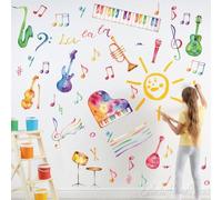 Watercolor Music Wall Decal - Peel & Stick Musical Instrument Stickers for Kids Room, Nursery, or Classroom Decor.